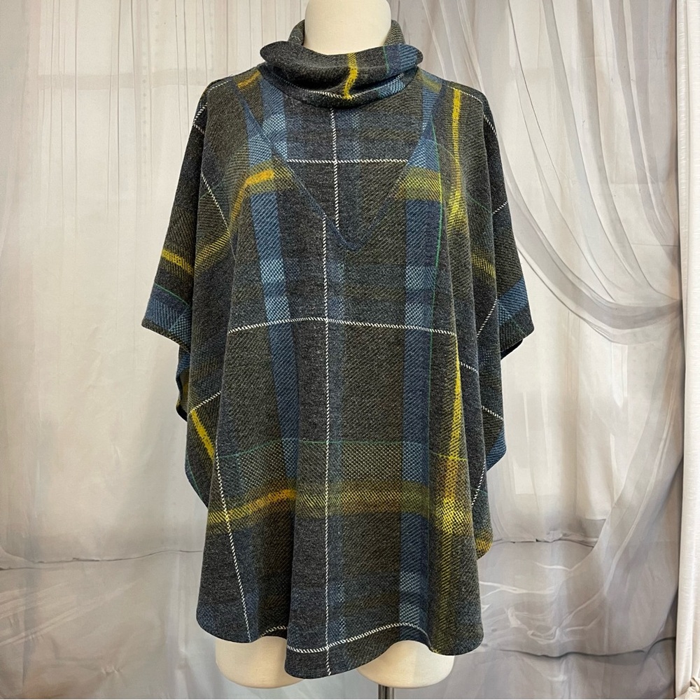Pure Essence Urbanology Plaid Cowl Neck Poncho Sweater Top XL